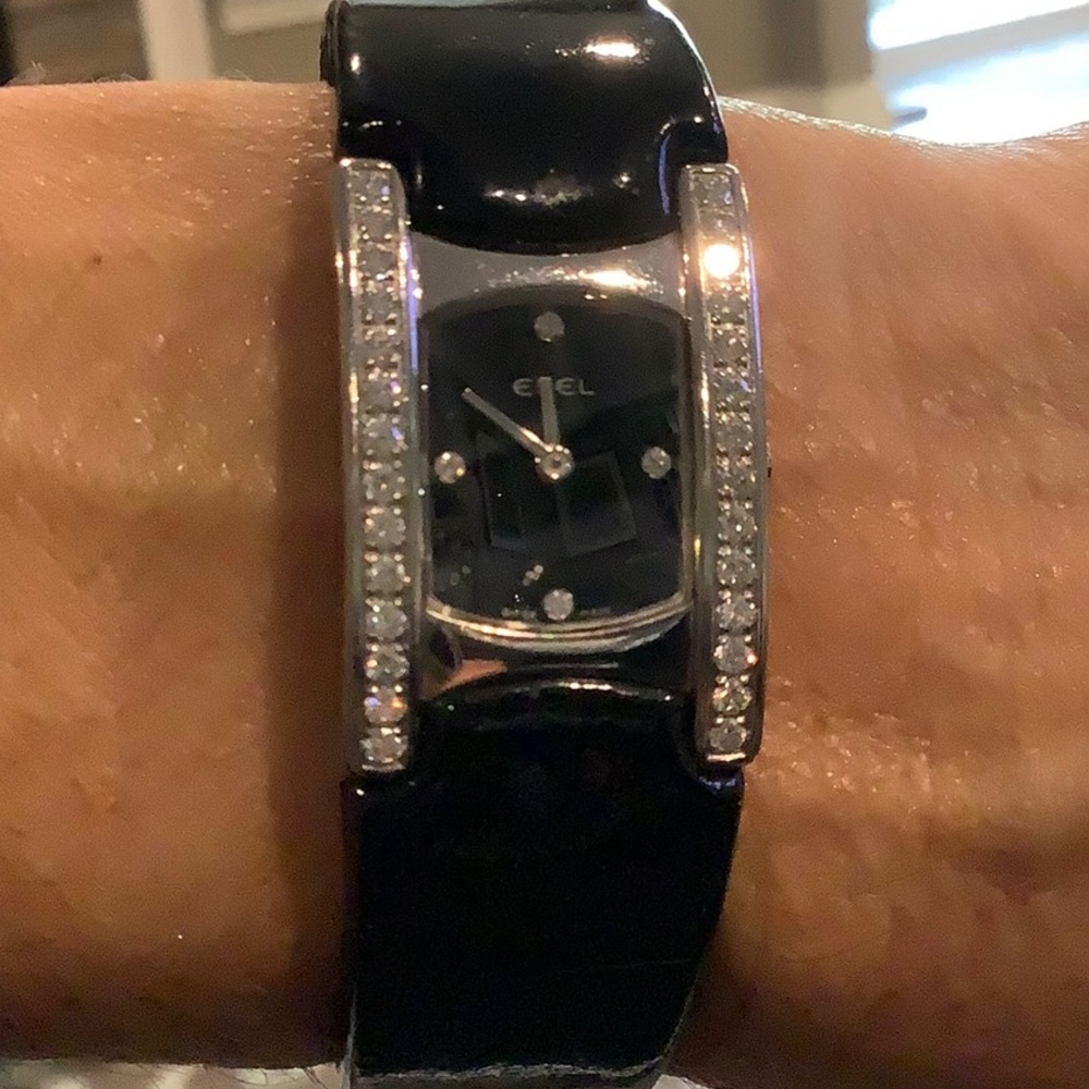 EBEL Ladies Beluga Diamond and Stainless Steel Watch w/black patent band